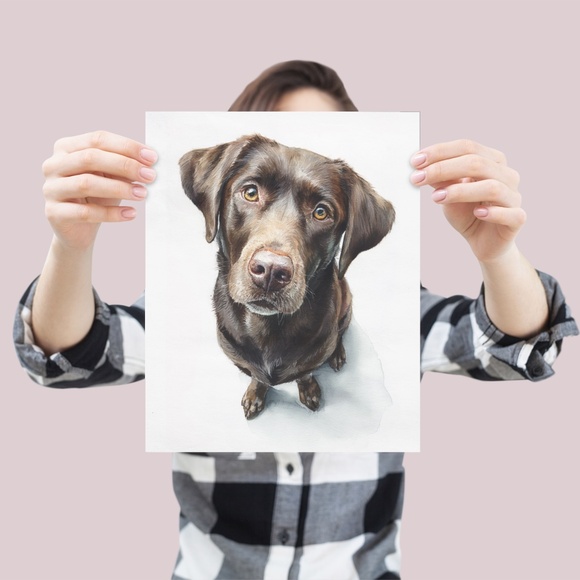Watercolor Brown Labrador Retriever Dog Portrait Wall Art Print, Unframed - Picture 4 of 7